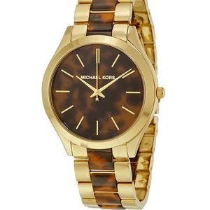 MICHAEL KORS SLIM RUNWAY TORTOISE-SHELL DIAL WATCH